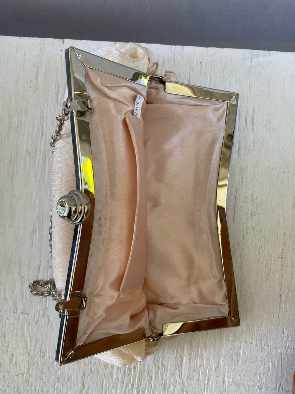 Elegant Cream Evening Clutch with Silver Chain - Picture 5 of 5